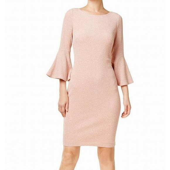 Calvin Klein Size 0P Glitter Bell Sleeve Dress - Picture 1 of 8